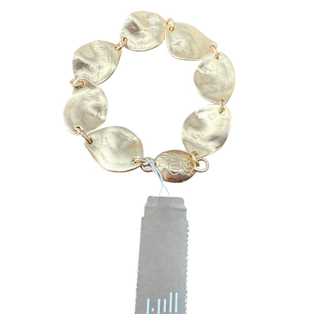 J. Jill Hammered Leaf Bracelet Gold Tone Bee Magnetic Boho Artisan Link Etched - Picture 3 of 16